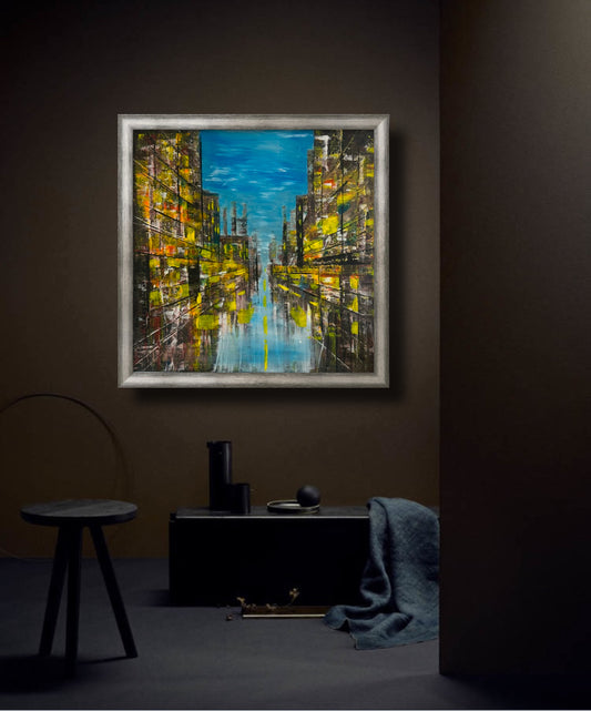 Urban Lights – Original Acrylic Painting (100×100 cm)