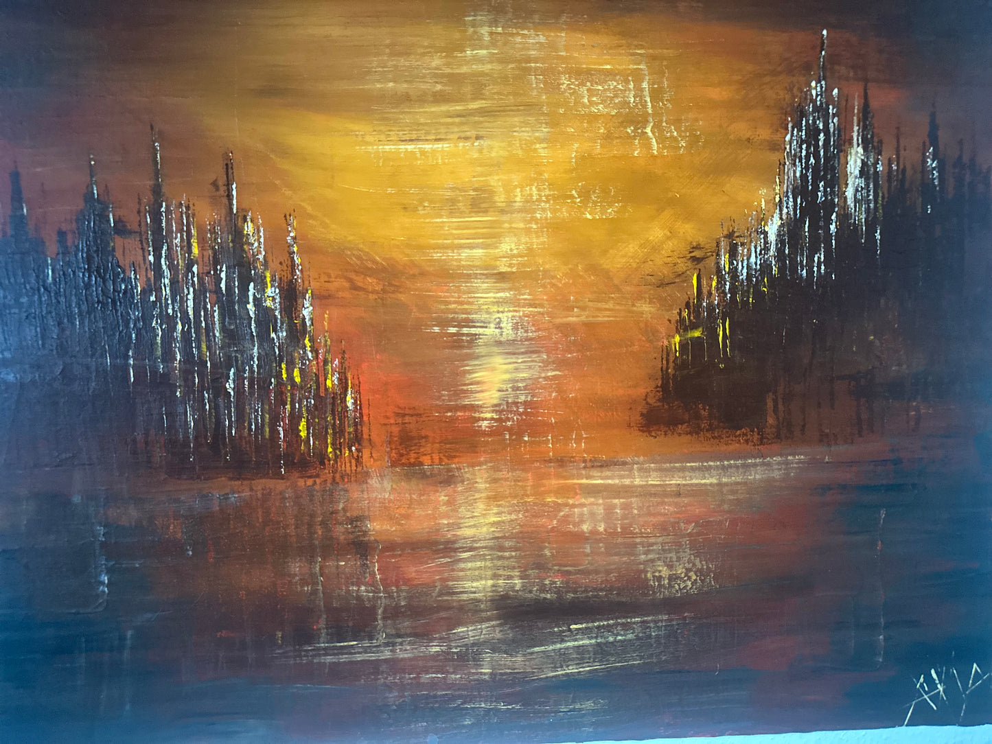 Golden Horizon – Original Acrylic Painting (80×100 cm)